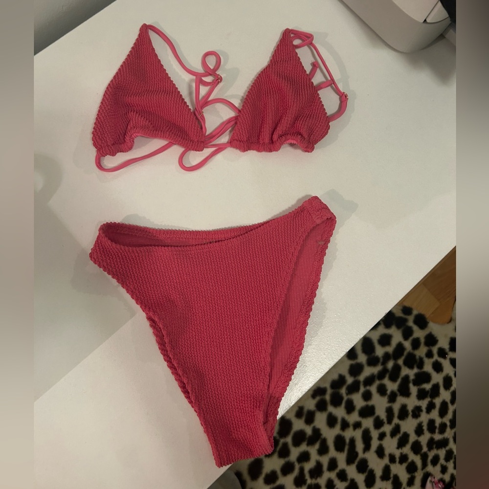 Dark Pink Crinkle Fabric Bikini